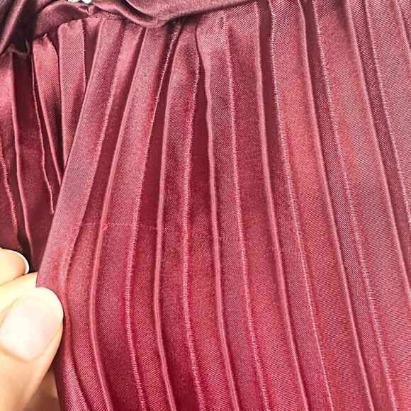 Betsy Adam Vintage Halter Ombre Maxi Gown Size 6 Satin Pleated Maroon Whimsigoth - Picture 7 of 12